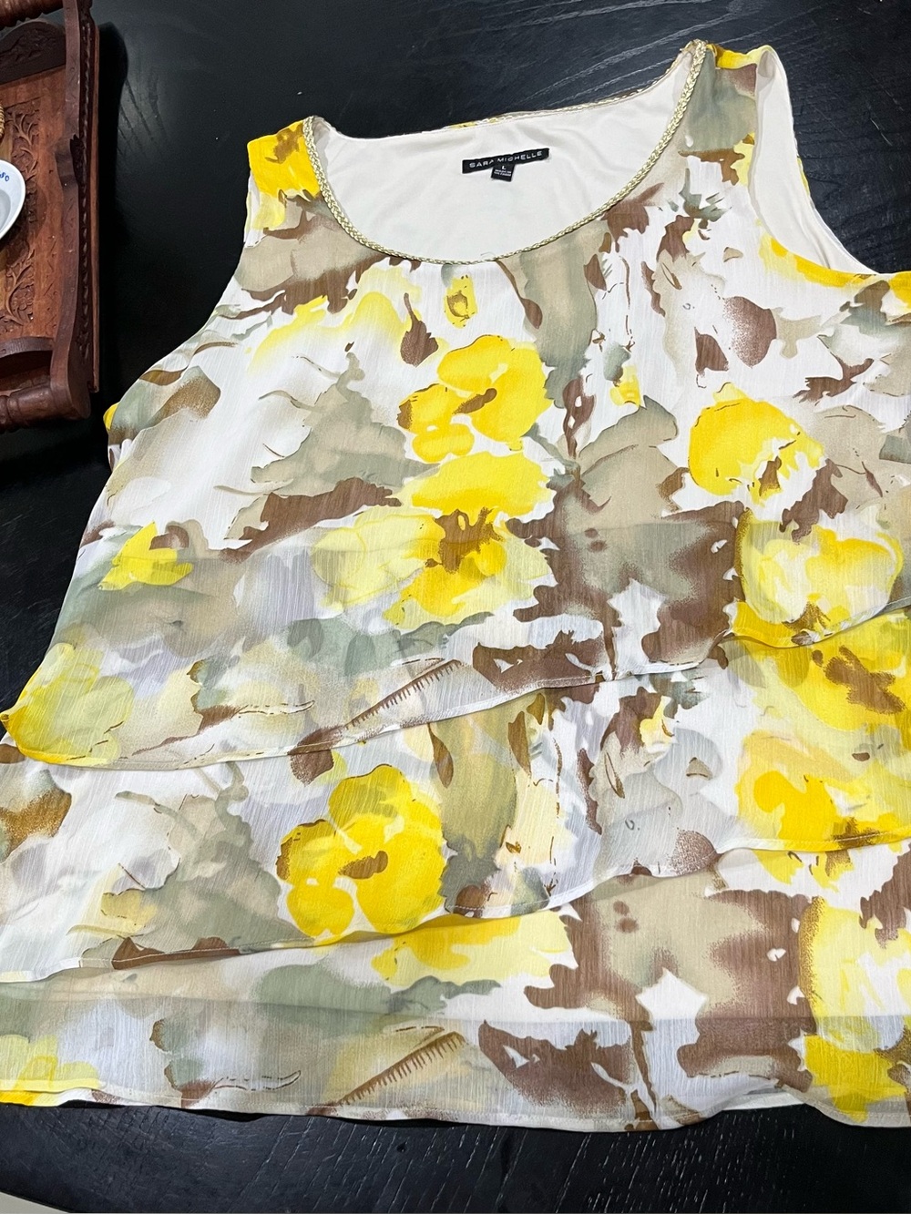Dana Buchman Yellow Floral Layered Sleeveless Top